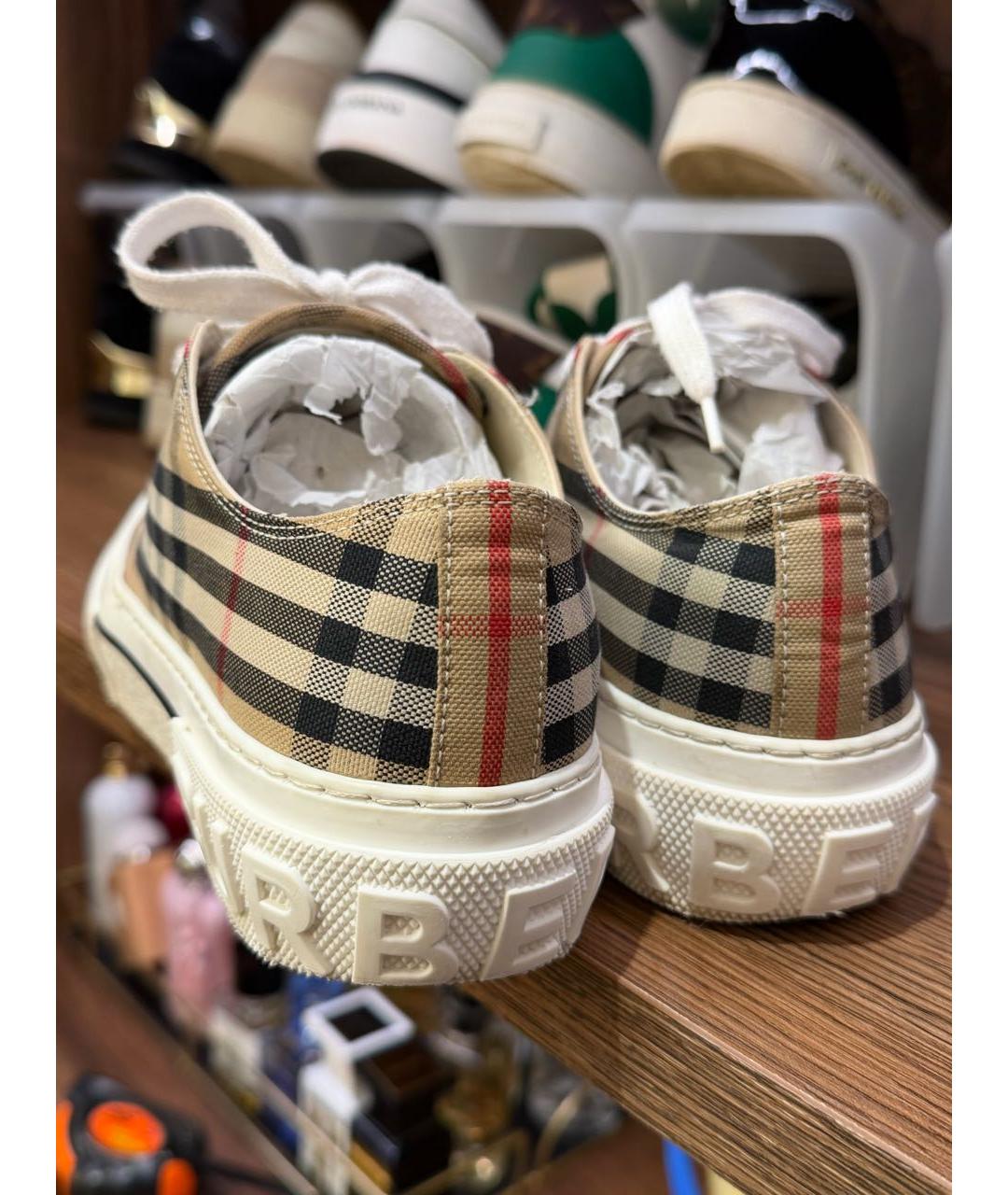 BURBERRY Бежевые текстильные кеды, фото 4