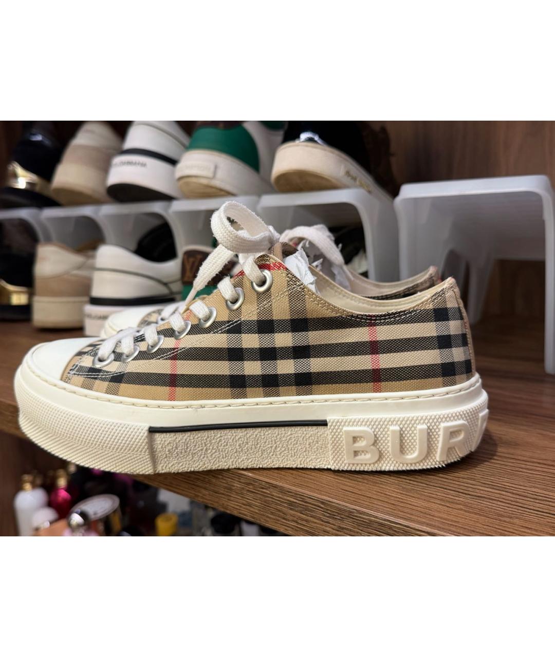 BURBERRY Бежевые текстильные кеды, фото 3