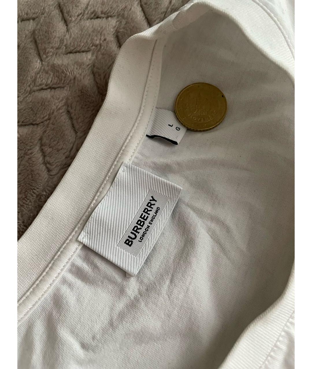 BURBERRY Белая хлопковая футболка, фото 2