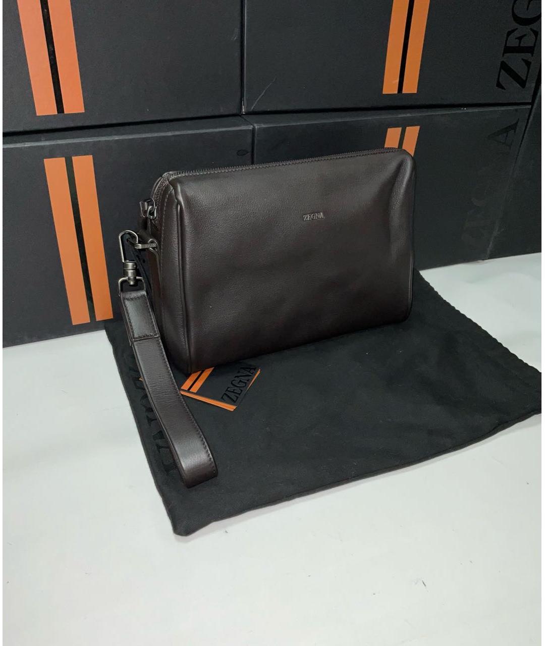 ZEGNA Коричневая кожаная барсетка, фото 7