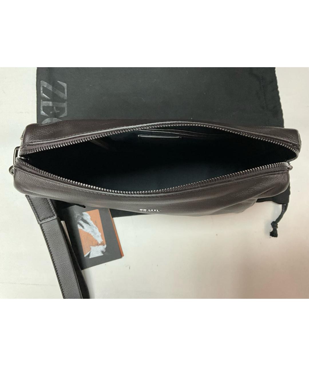ZEGNA Коричневая кожаная барсетка, фото 6