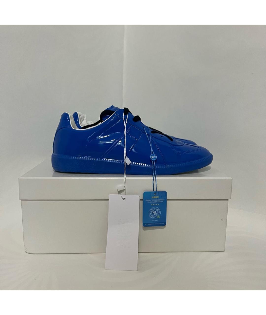 MAISON MARGIELA Синие низкие кроссовки / кеды из лакированной кожи, фото 7