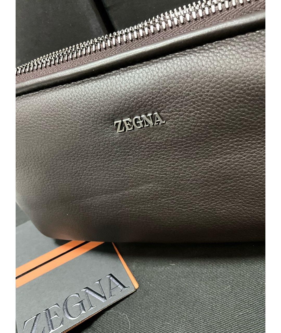 ZEGNA Коричневая кожаная барсетка, фото 2