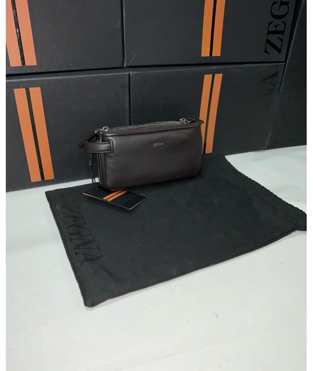 ZEGNA Коричневая кожаная барсетка, фото 6
