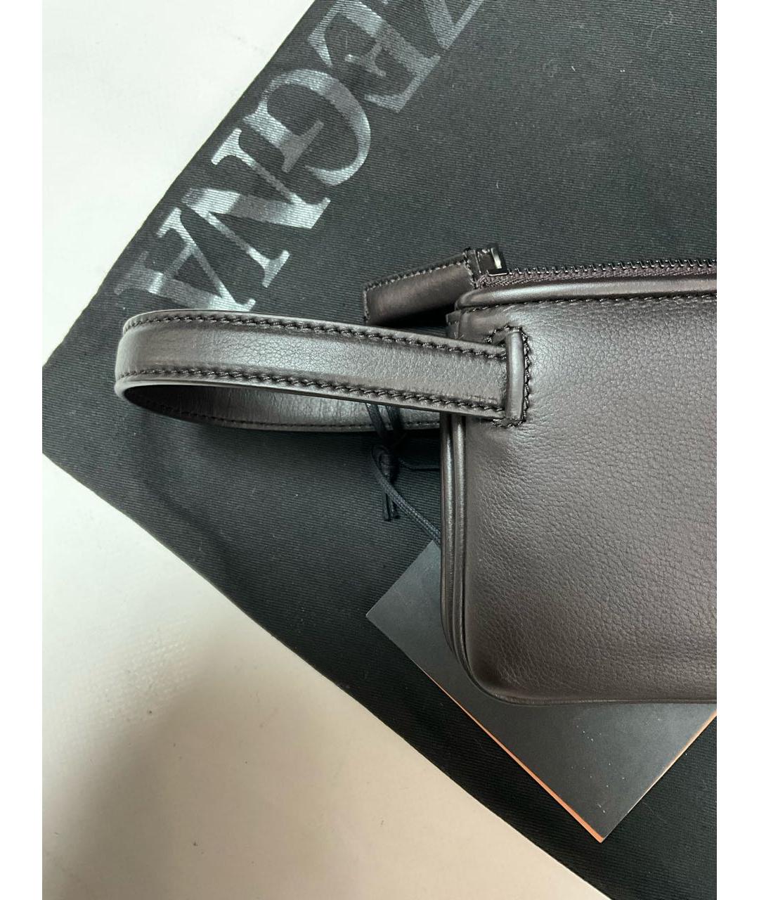 ZEGNA Коричневая кожаная барсетка, фото 4