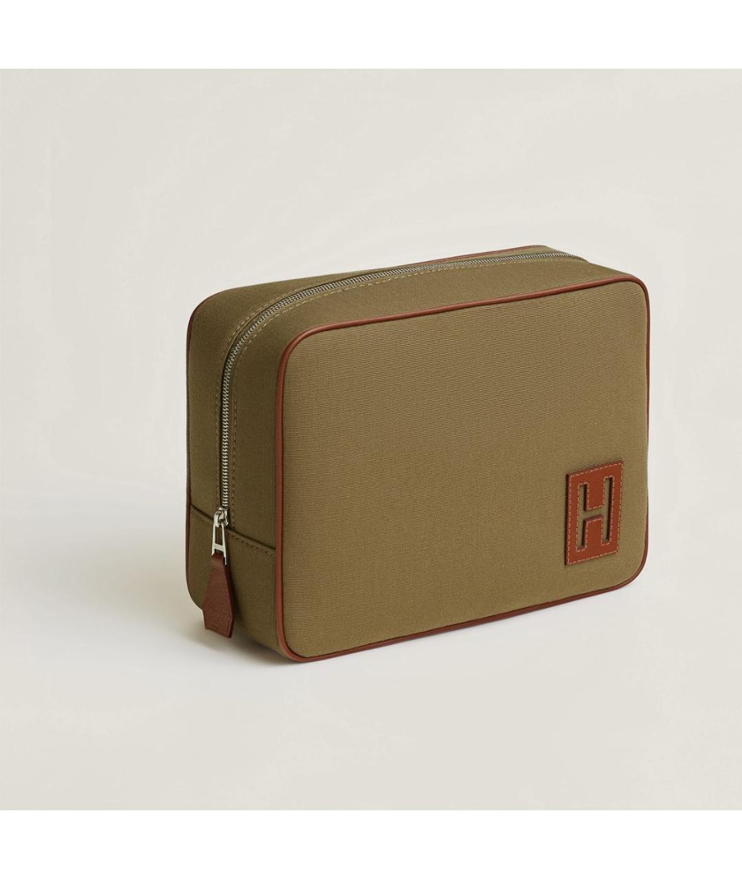 HERMES Хаки хлопковая косметичка, фото 4