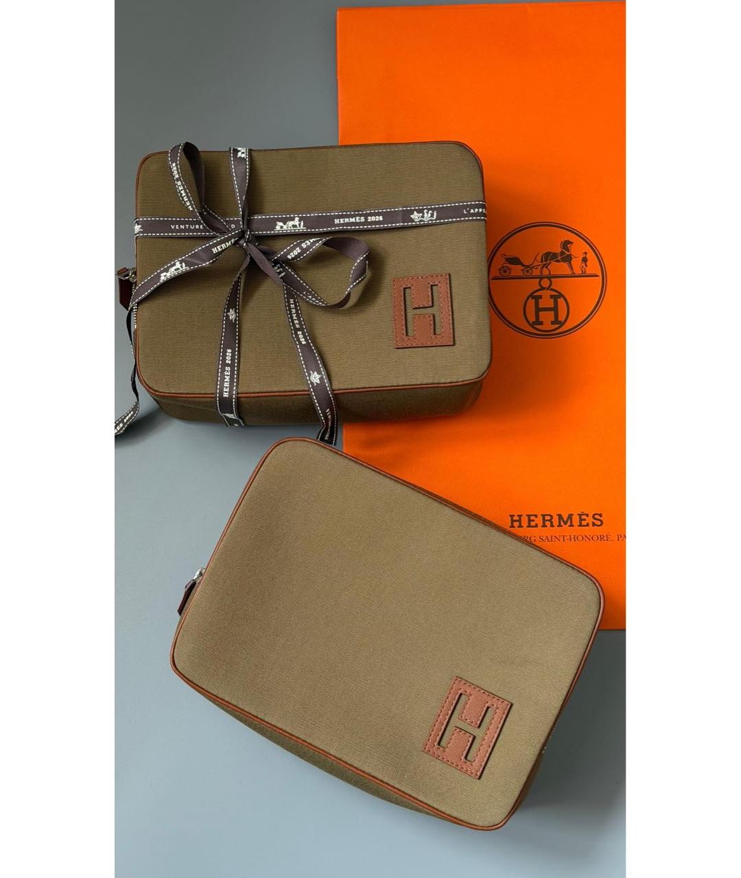 HERMES Хаки хлопковая косметичка, фото 2
