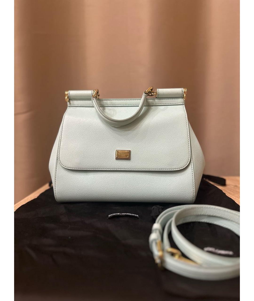 DOLCE&GABBANA Голубая кожаная сумка с короткими ручками, фото 9