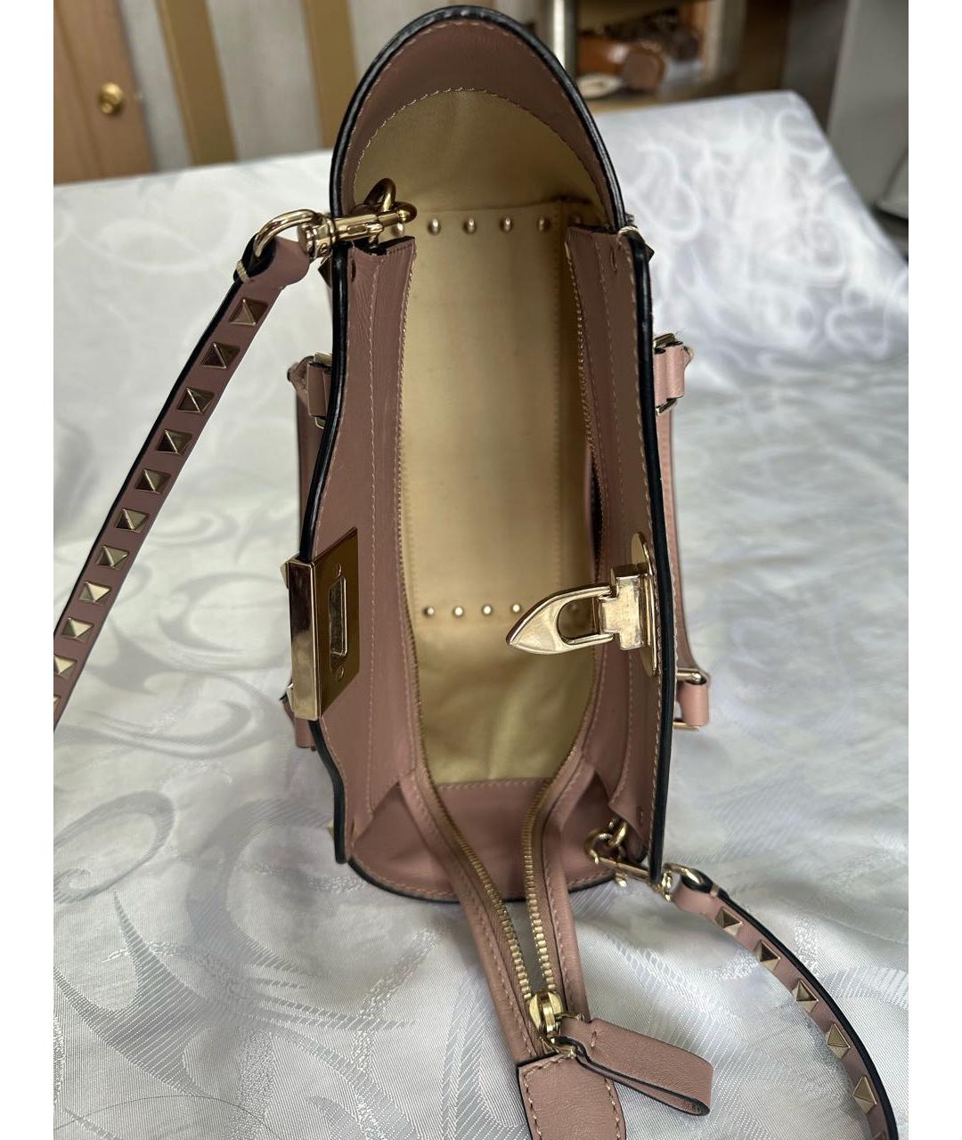 VALENTINO Бежевая кожаная сумка с короткими ручками, фото 4