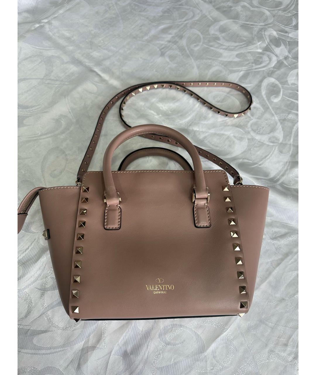 VALENTINO Бежевая кожаная сумка с короткими ручками, фото 2