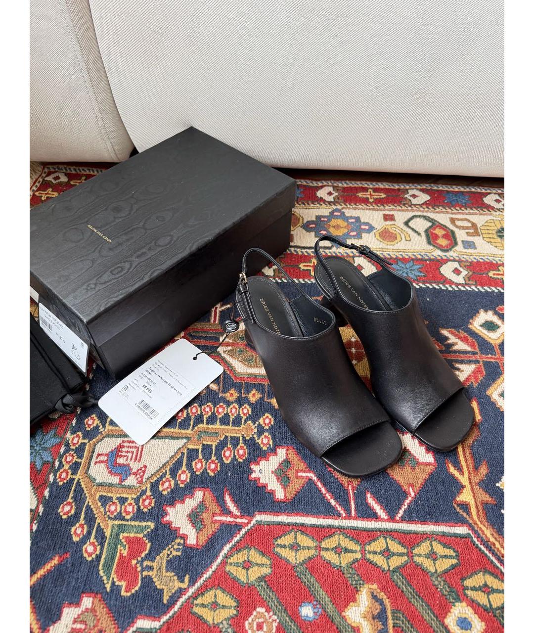 DRIES VAN NOTEN Черные кожаные босоножки, фото 4