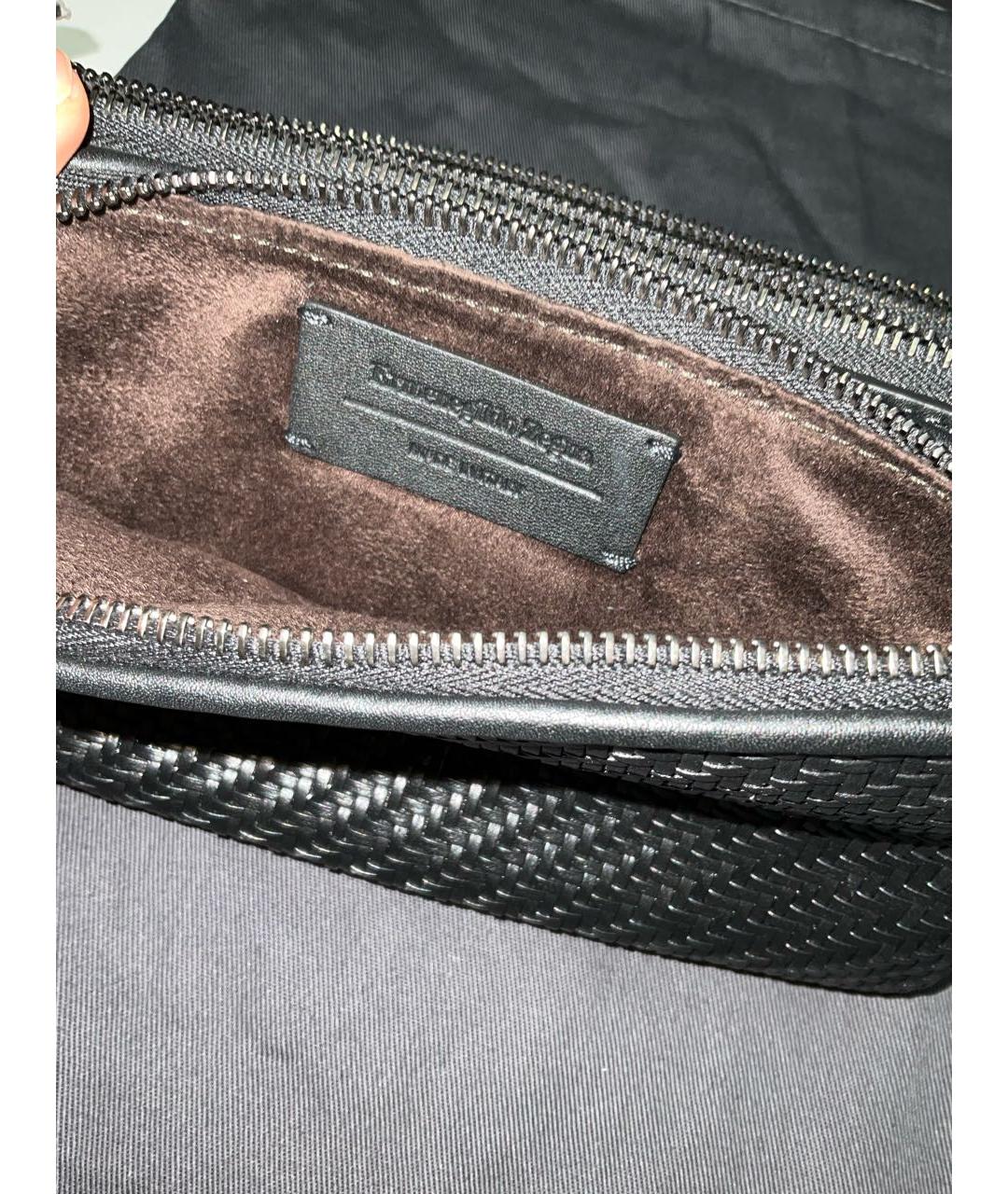 ERMENEGILDO ZEGNA XXX Черная кожаная барсетка, фото 6