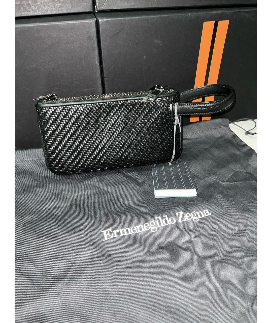 ERMENEGILDO ZEGNA XXX Черная кожаная барсетка, фото 3