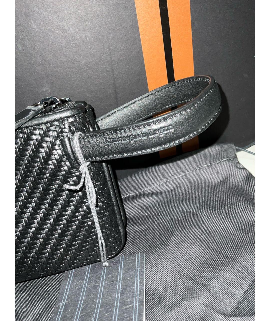 ERMENEGILDO ZEGNA XXX Черная кожаная барсетка, фото 4