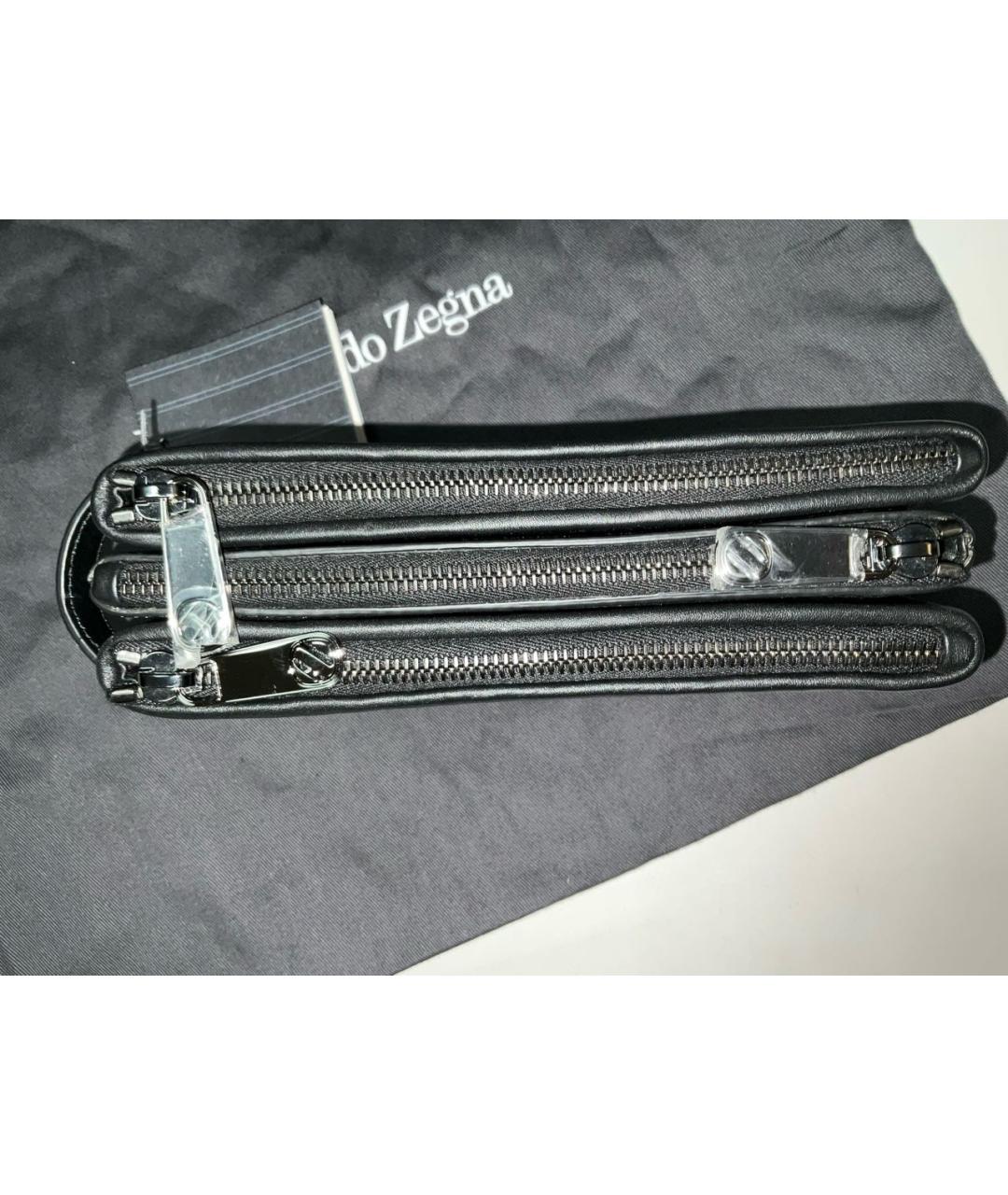 ERMENEGILDO ZEGNA XXX Черная кожаная барсетка, фото 5