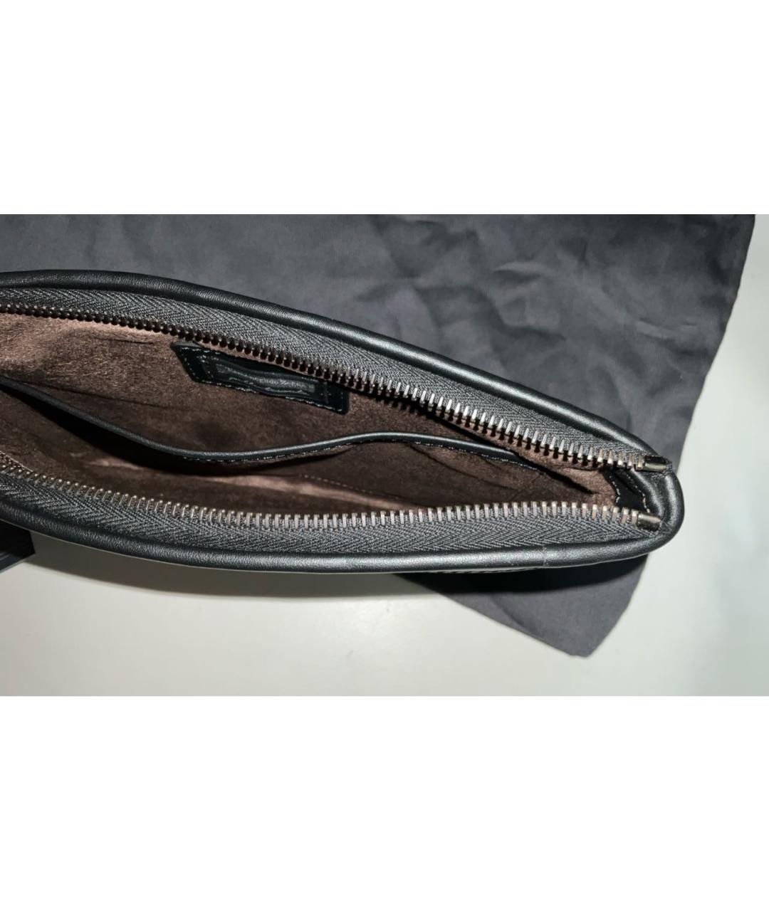 ERMENEGILDO ZEGNA XXX Черная кожаная барсетка, фото 6