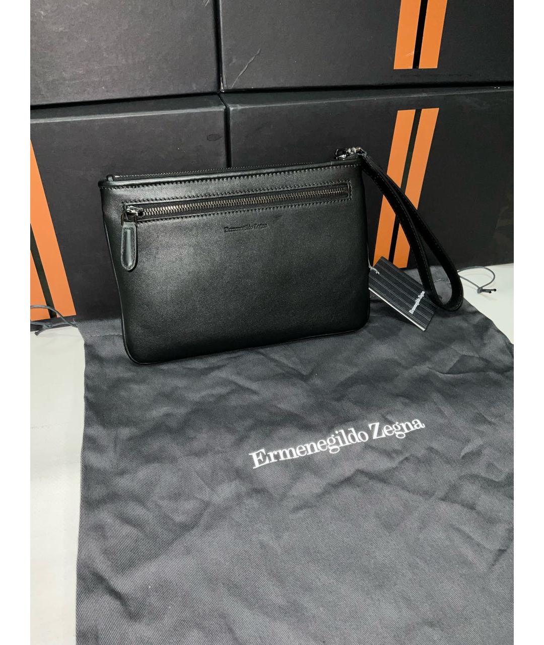 ERMENEGILDO ZEGNA XXX Черная кожаная барсетка, фото 2