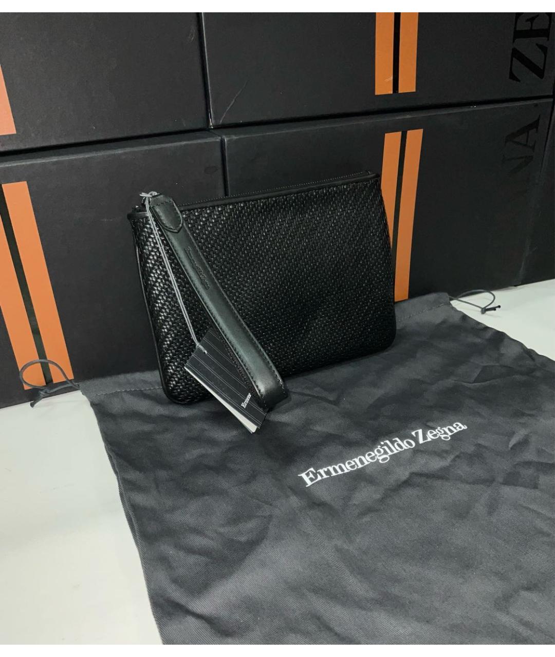 ERMENEGILDO ZEGNA XXX Черная кожаная барсетка, фото 7