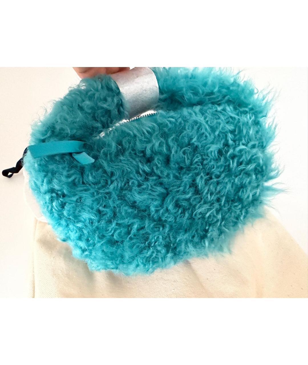 BY FAR Бирюзовая меховая сумка через плечо, фото 5