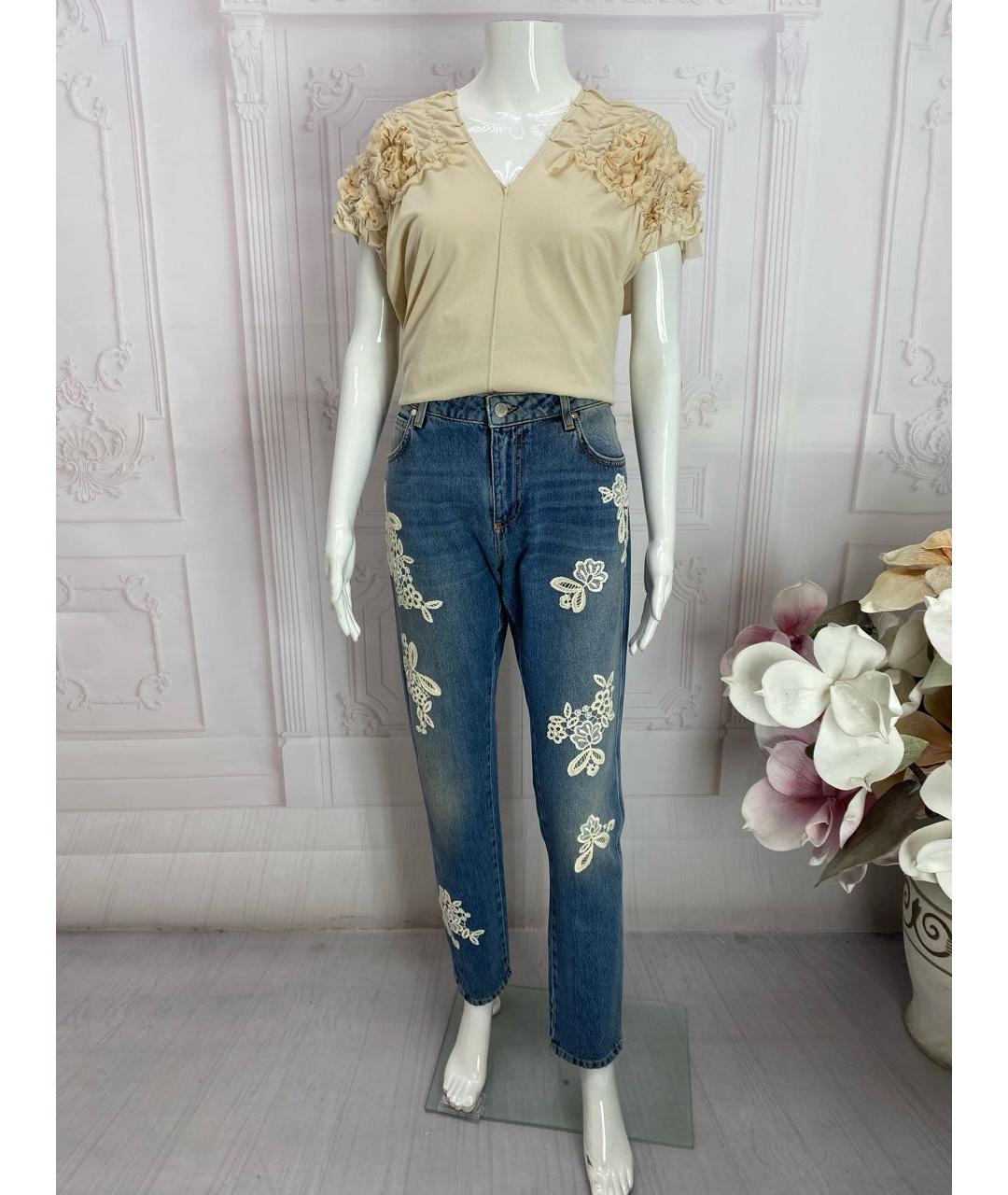 ERMANNO SCERVINO Голубые хлопковые прямые джинсы, фото 5