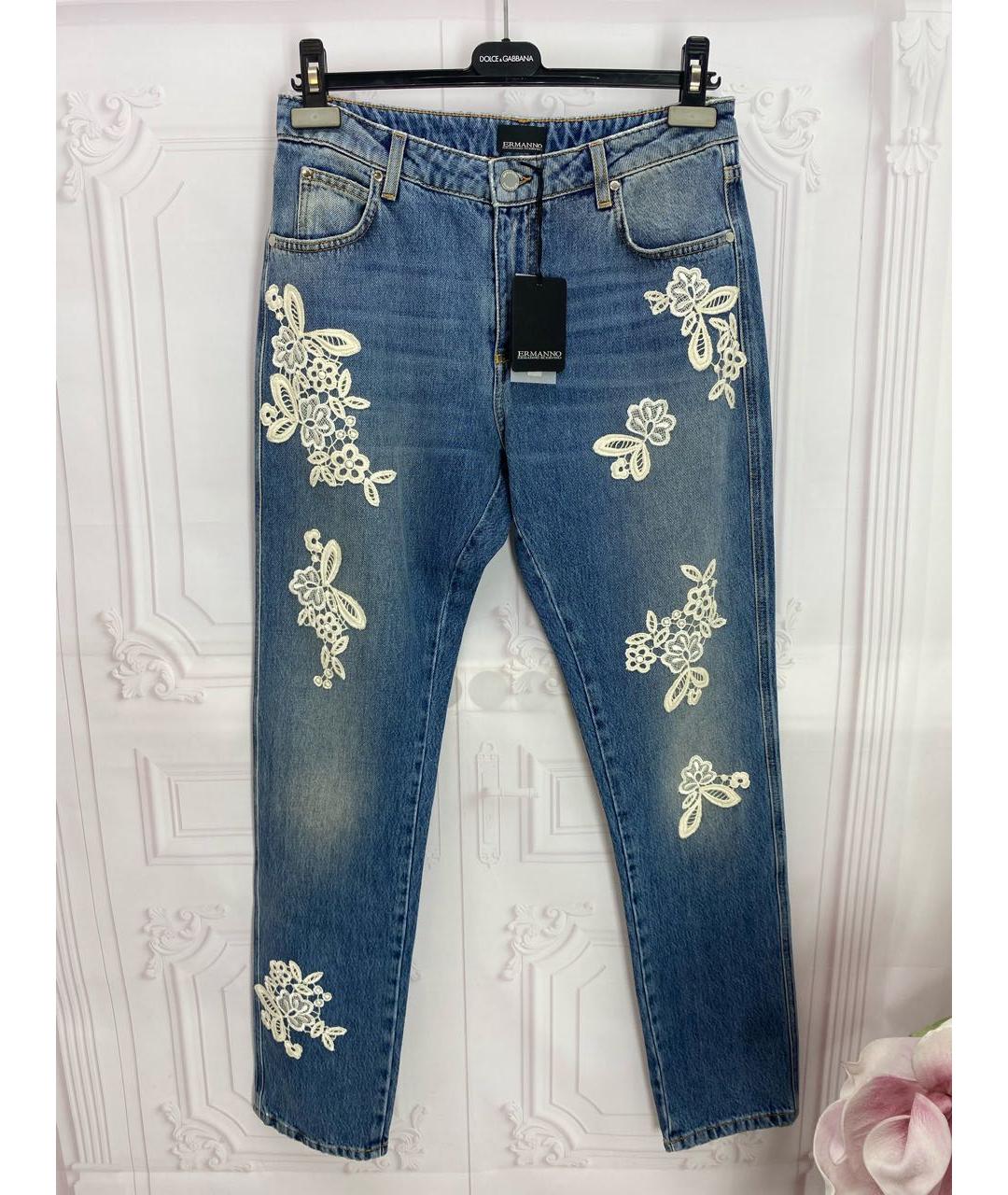 ERMANNO SCERVINO Голубые хлопковые прямые джинсы, фото 8