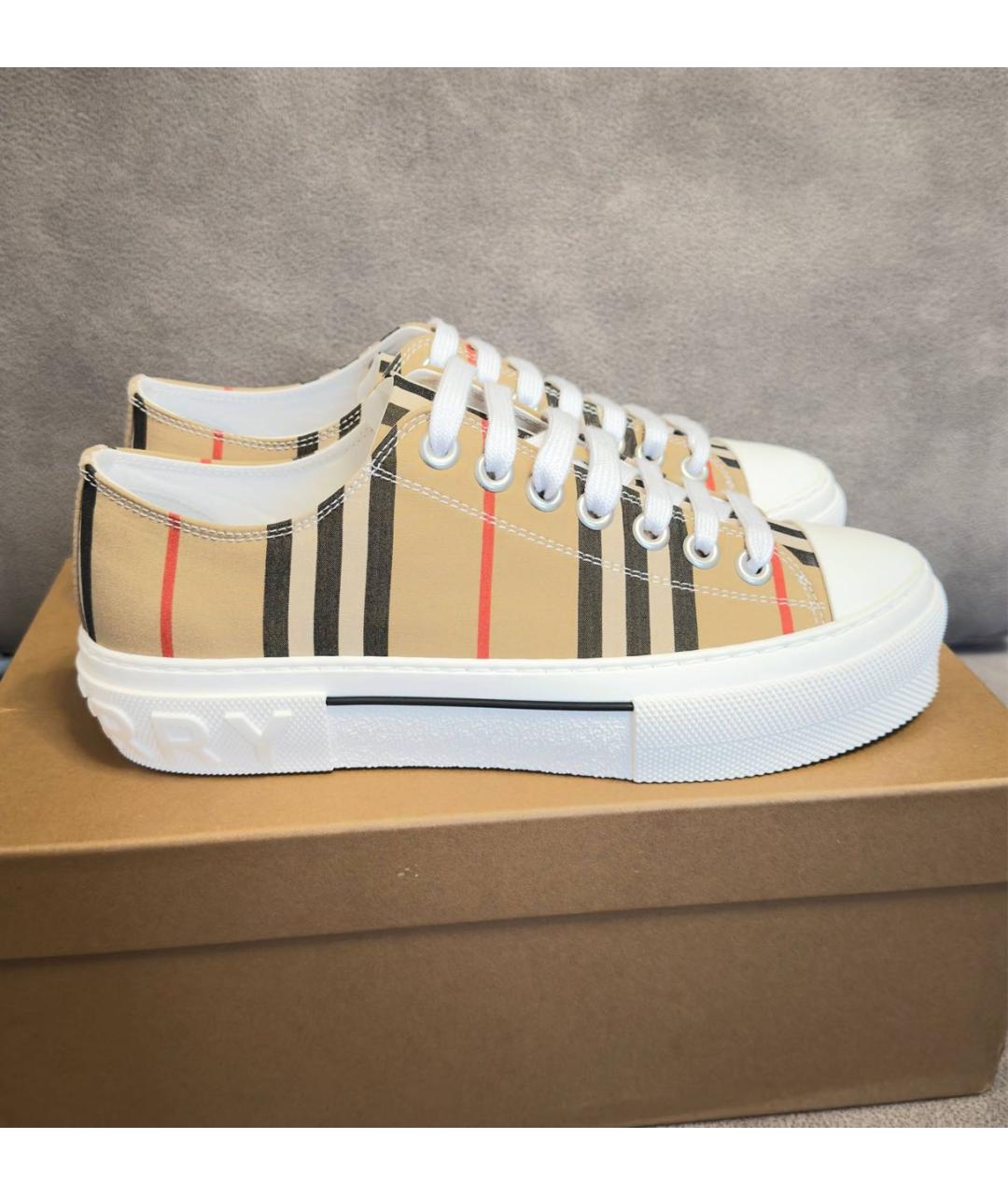 BURBERRY Бежевые текстильные кеды, фото 7