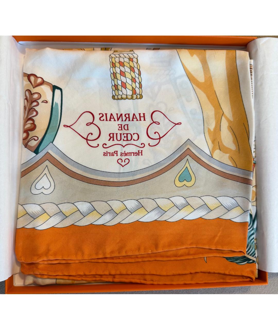 HERMES Оранжевый шелковый платок, фото 2