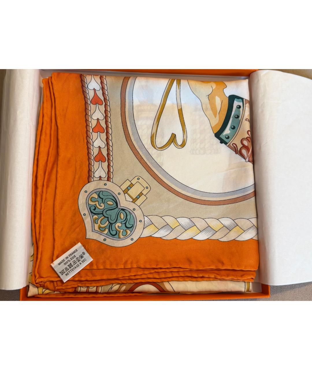 HERMES Оранжевый шелковый платок, фото 4