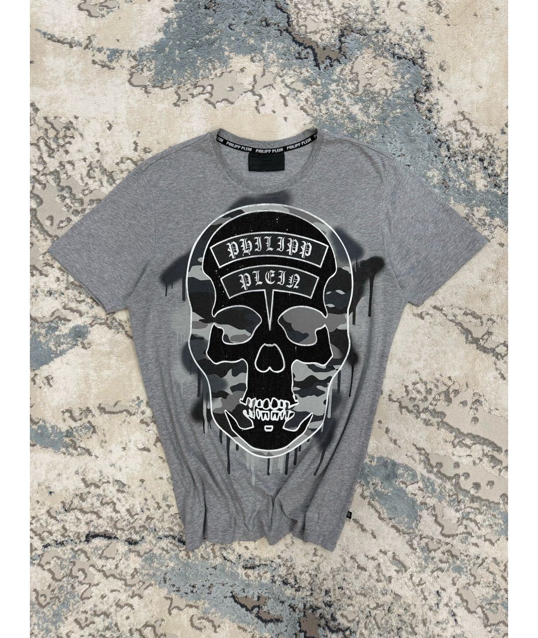 PHILIPP PLEIN Серая хлопковая футболка, фото 9