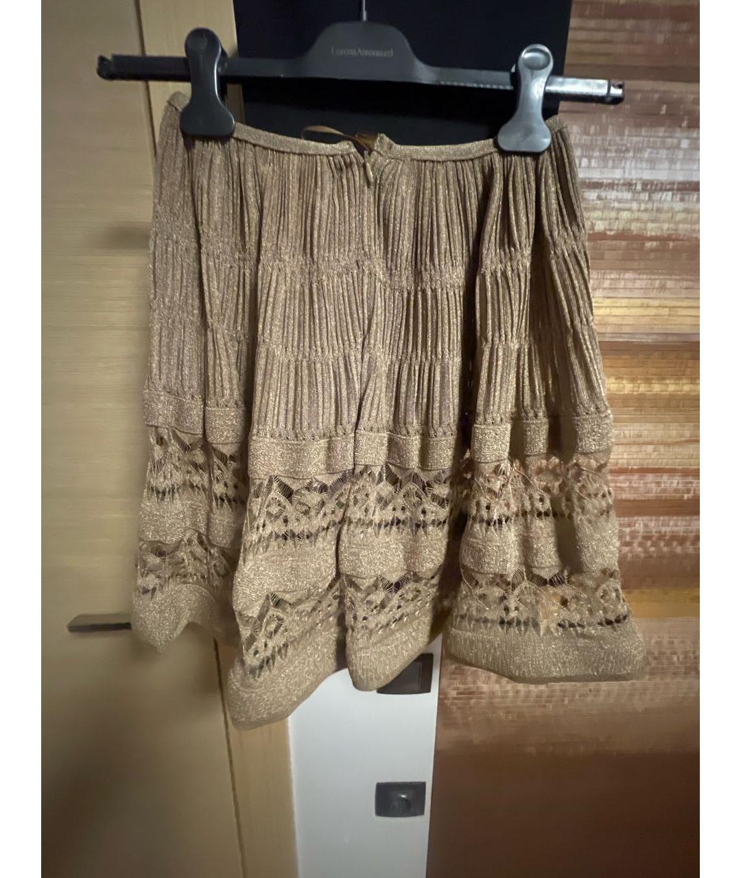 ALAIA Золотая полиамидовая юбка миди, фото 2