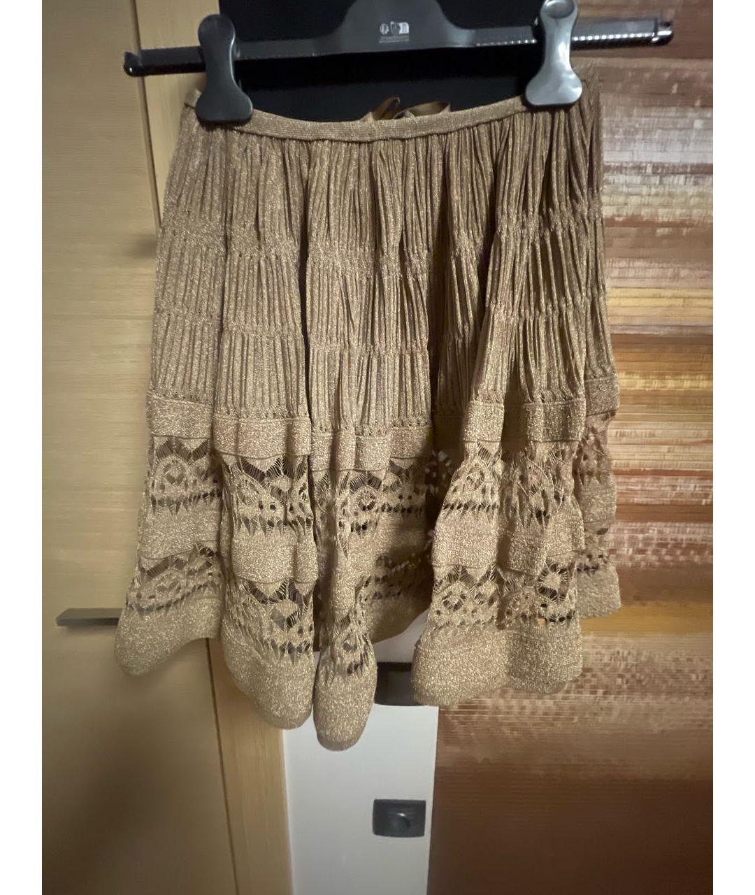 ALAIA Золотая полиамидовая юбка миди, фото 5