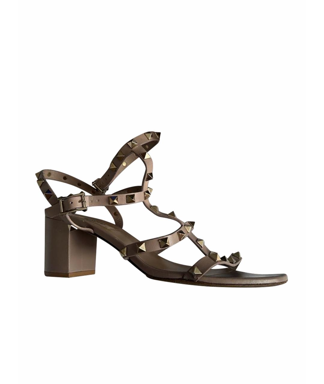 VALENTINO Бежевые кожаные босоножки, фото 1