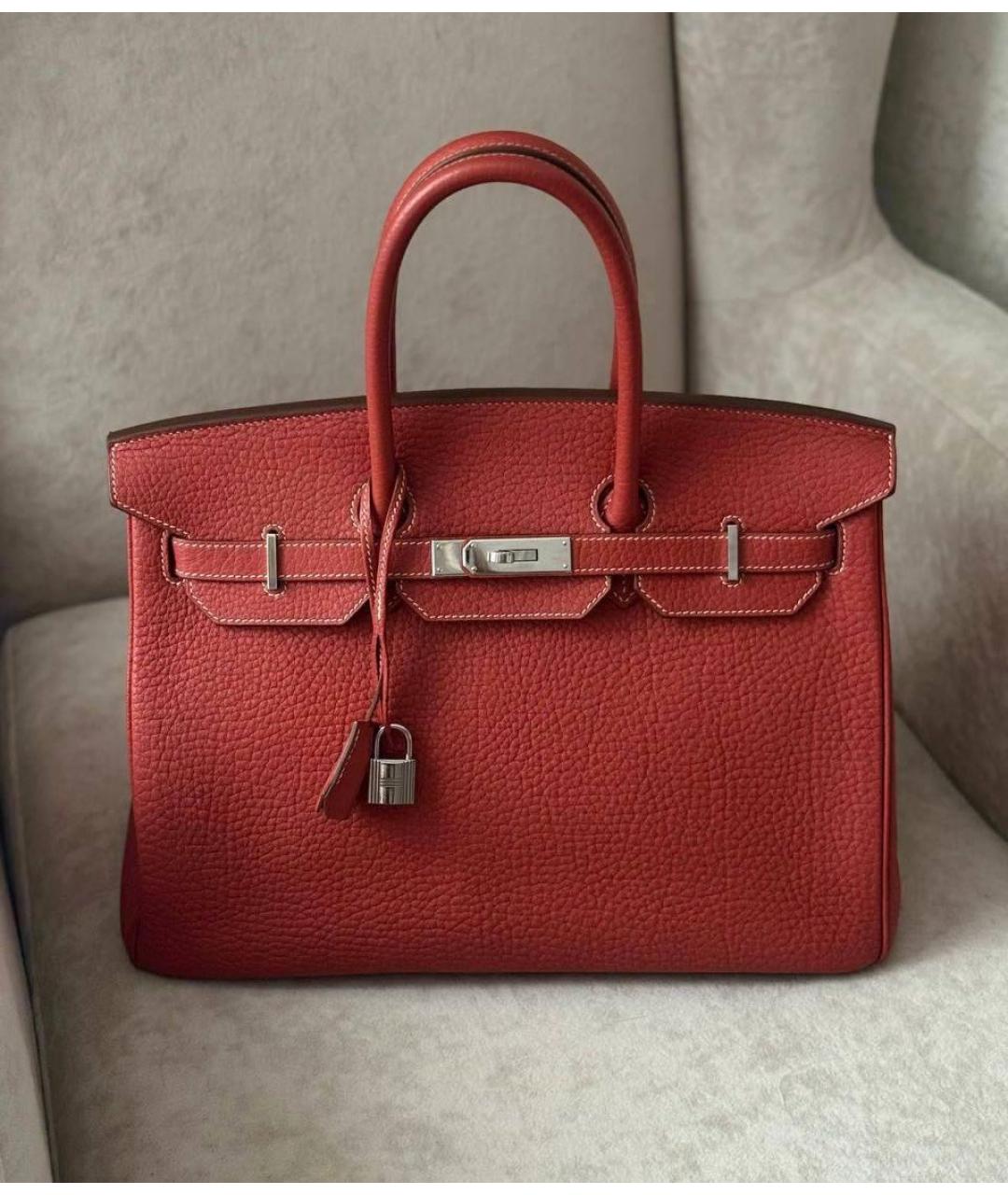 HERMES Красная кожаная сумка с короткими ручками, фото 9