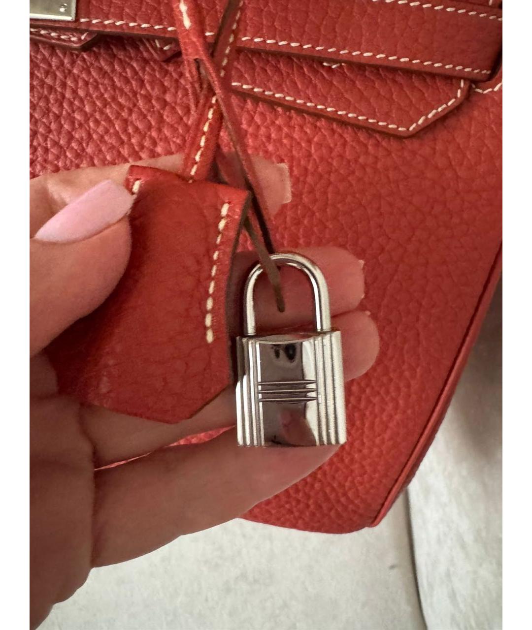 HERMES Красная кожаная сумка с короткими ручками, фото 7
