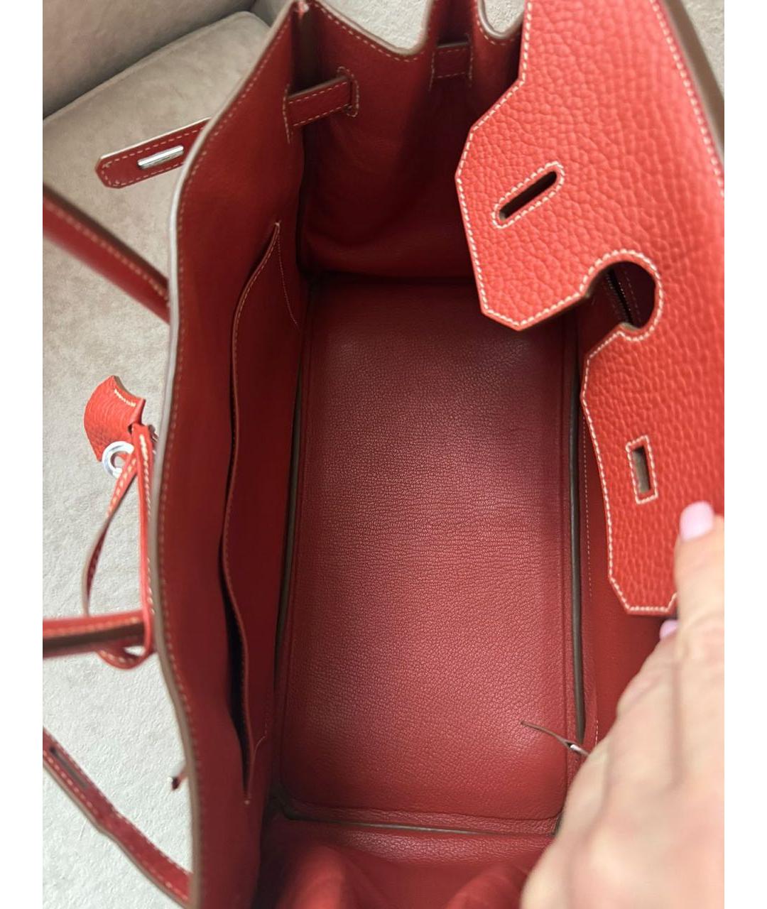 HERMES Красная кожаная сумка с короткими ручками, фото 4