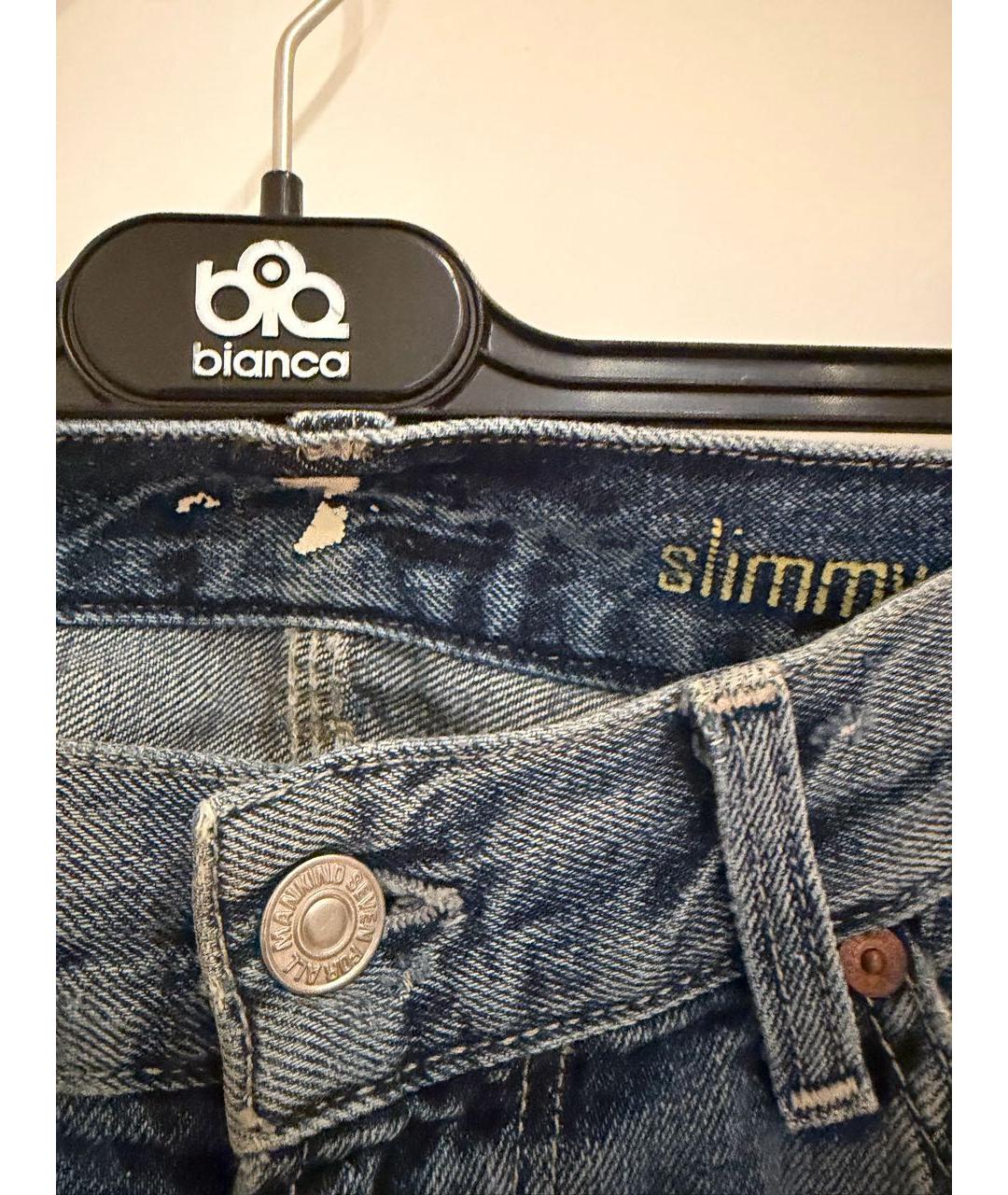 7 FOR ALL MANKIND Синие хлопковые прямые джинсы, фото 3