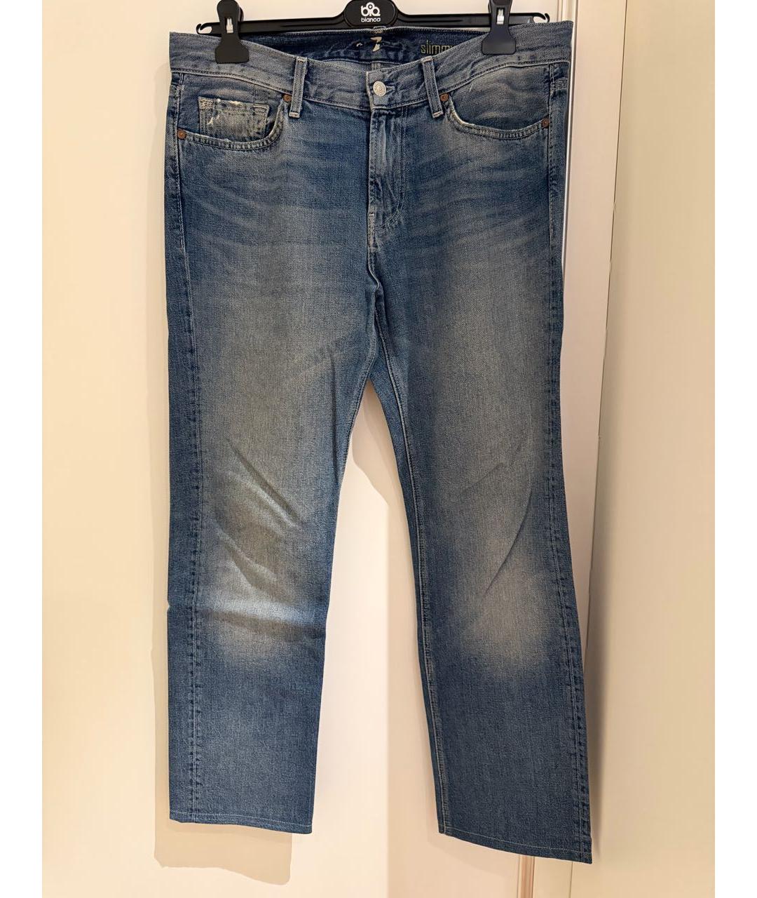 7 FOR ALL MANKIND Синие хлопковые прямые джинсы, фото 6