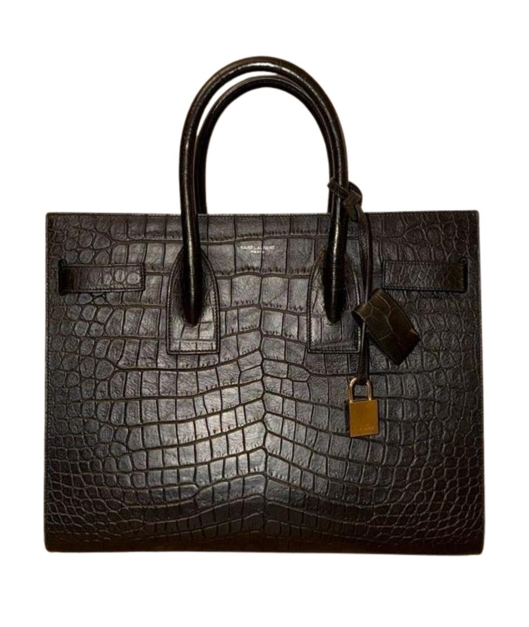 SAINT LAURENT Черная кожаная сумка тоут, фото 1