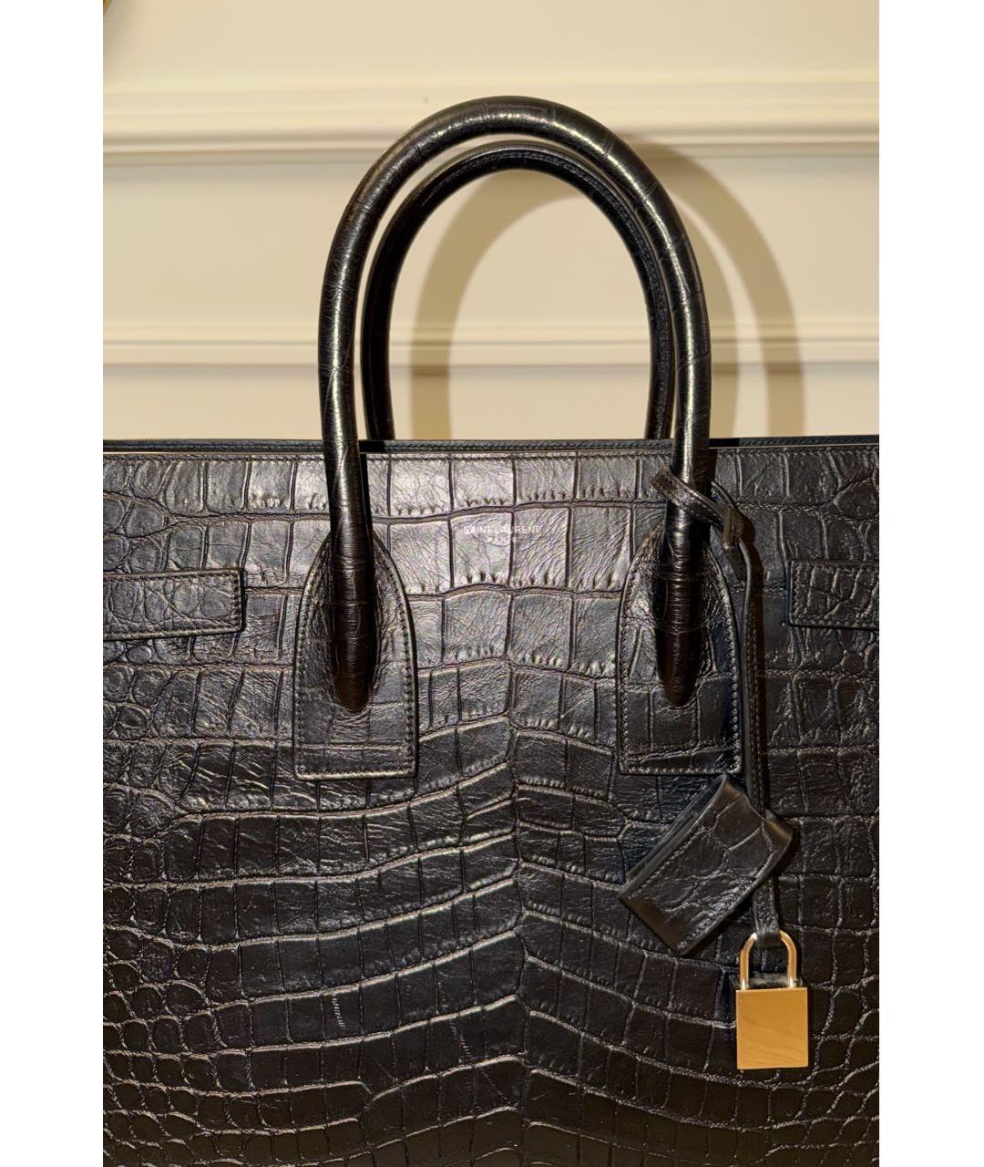 SAINT LAURENT Черная кожаная сумка тоут, фото 5