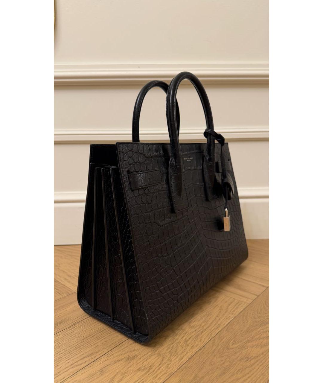 SAINT LAURENT Черная кожаная сумка тоут, фото 2
