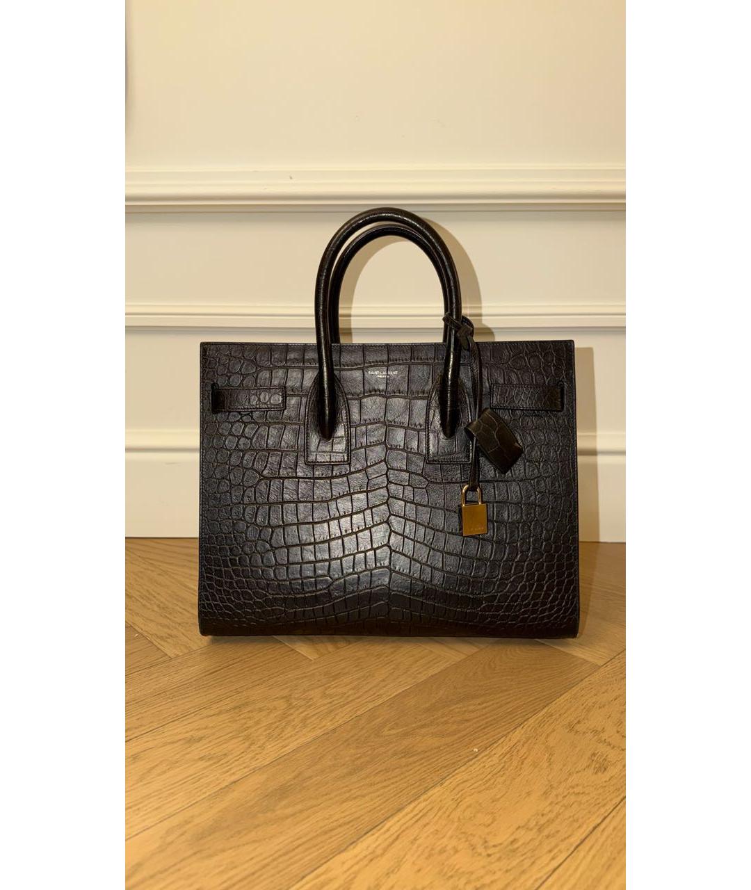 SAINT LAURENT Черная кожаная сумка тоут, фото 6