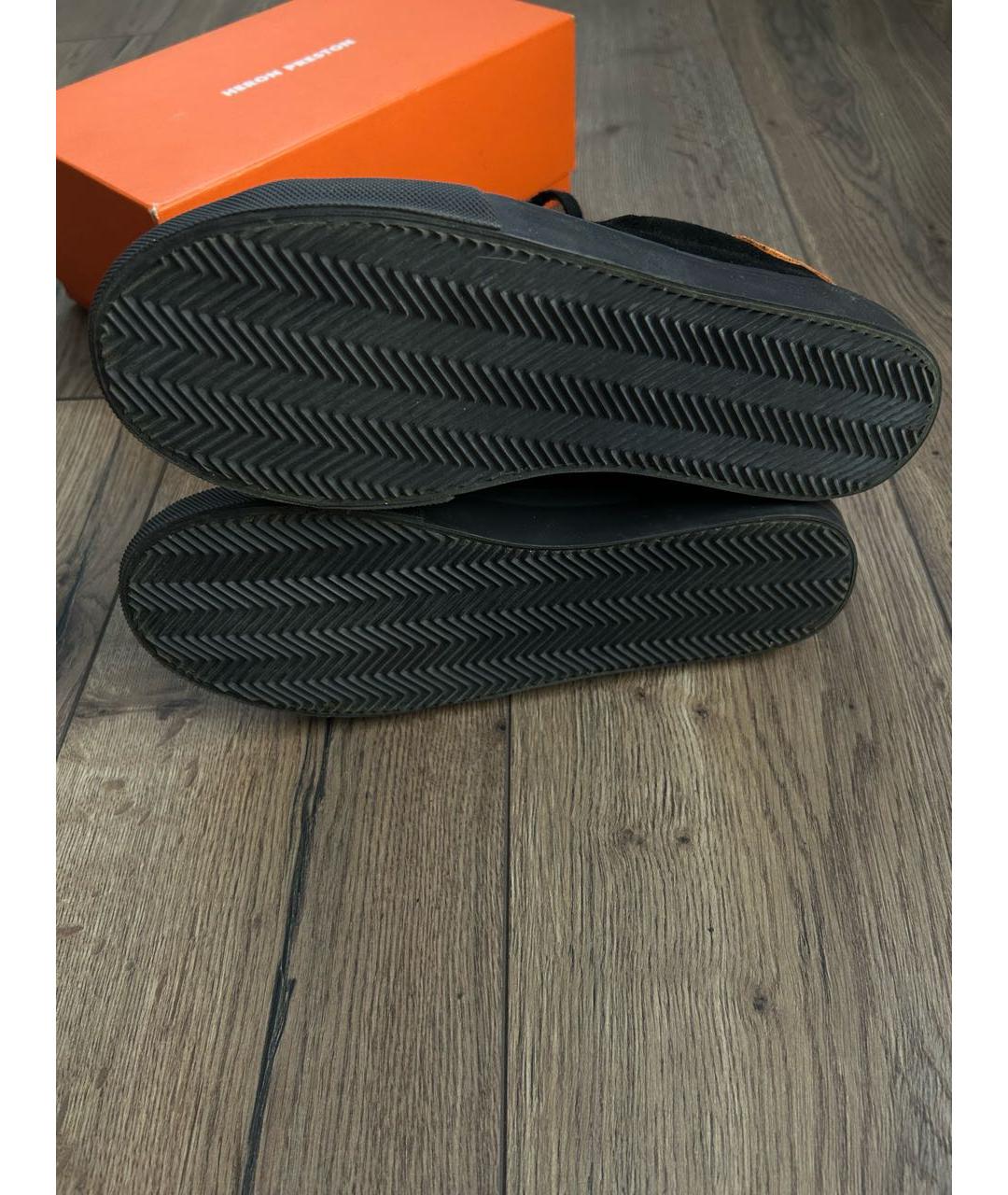 HERON PRESTON Черные замшевые низкие кроссовки / кеды, фото 4