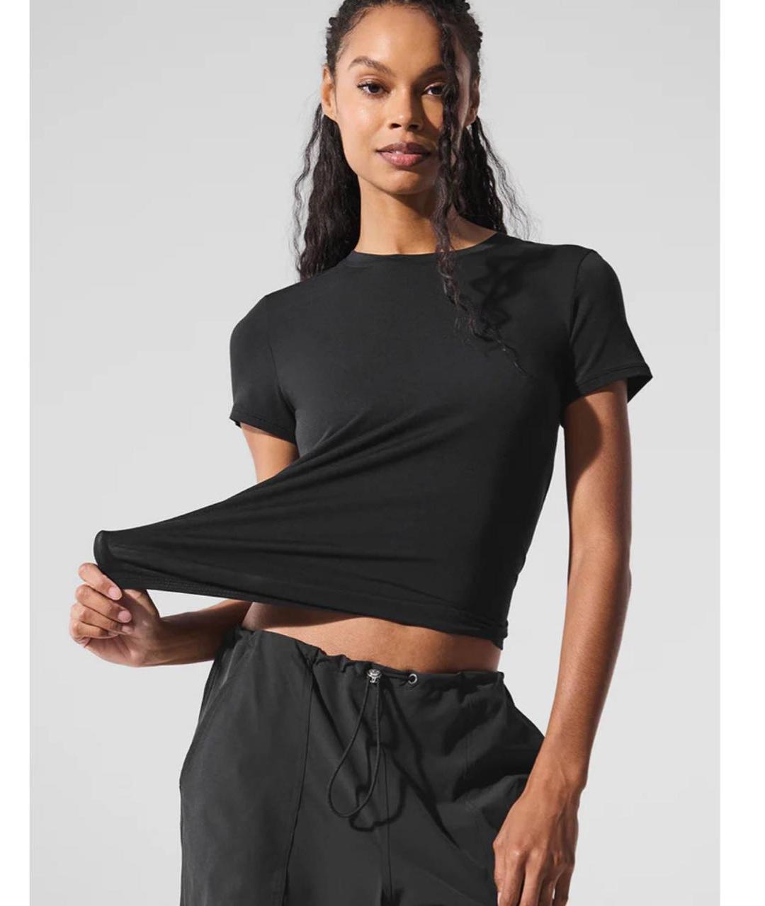 ALO YOGA Черная хлопковая футболка, фото 3