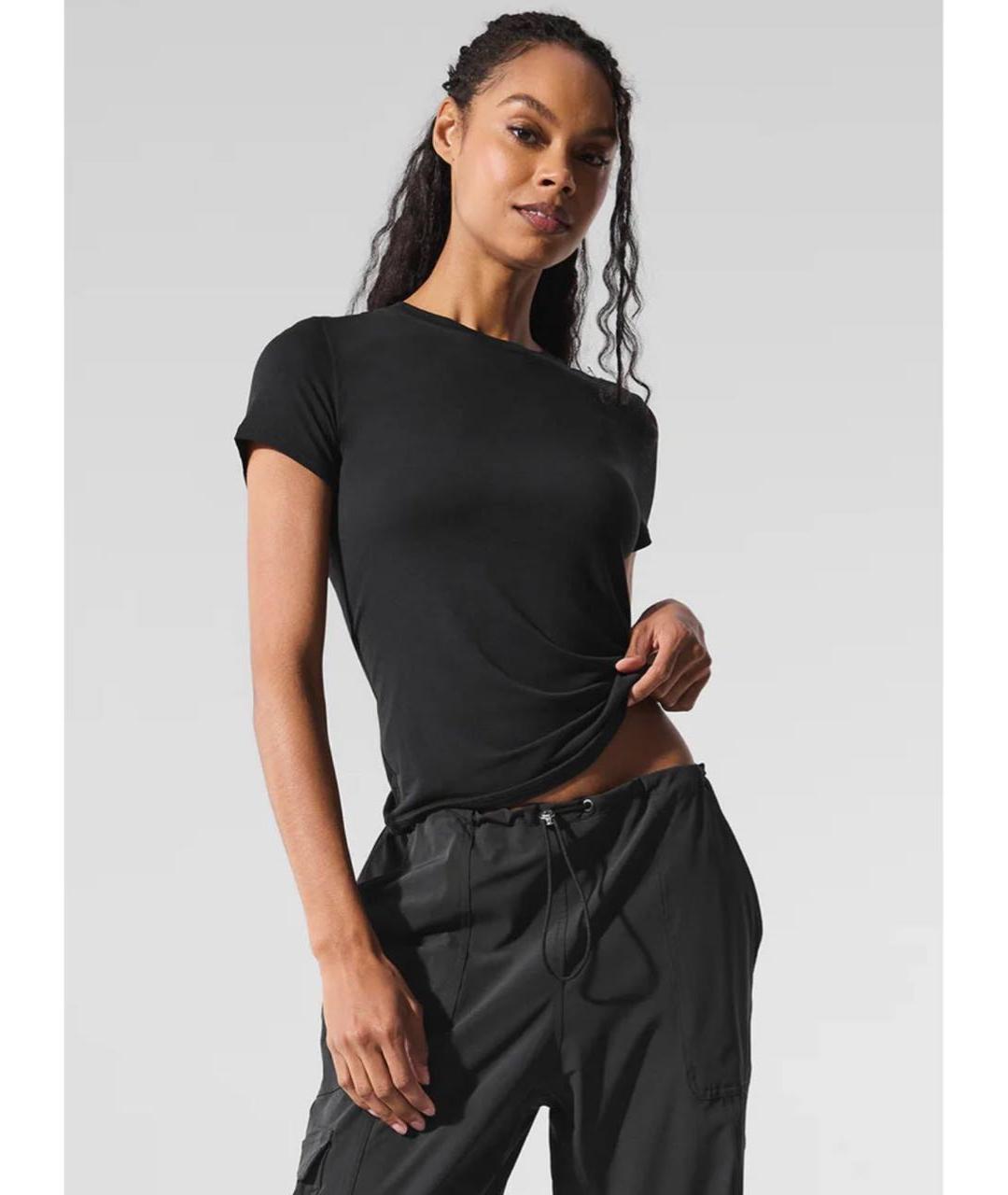ALO YOGA Черная хлопковая футболка, фото 4