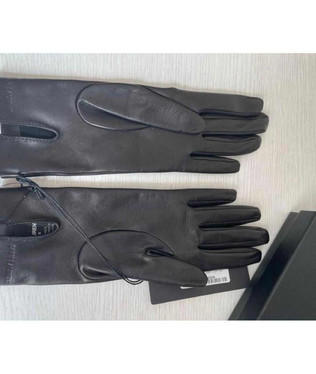 SAINT LAURENT Черные кожаные перчатки, фото 2