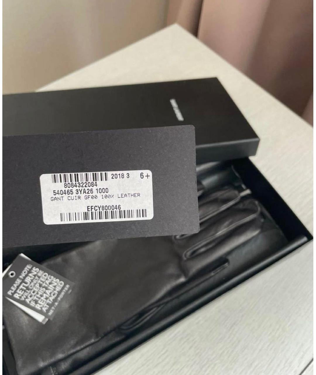 SAINT LAURENT Черные кожаные перчатки, фото 4