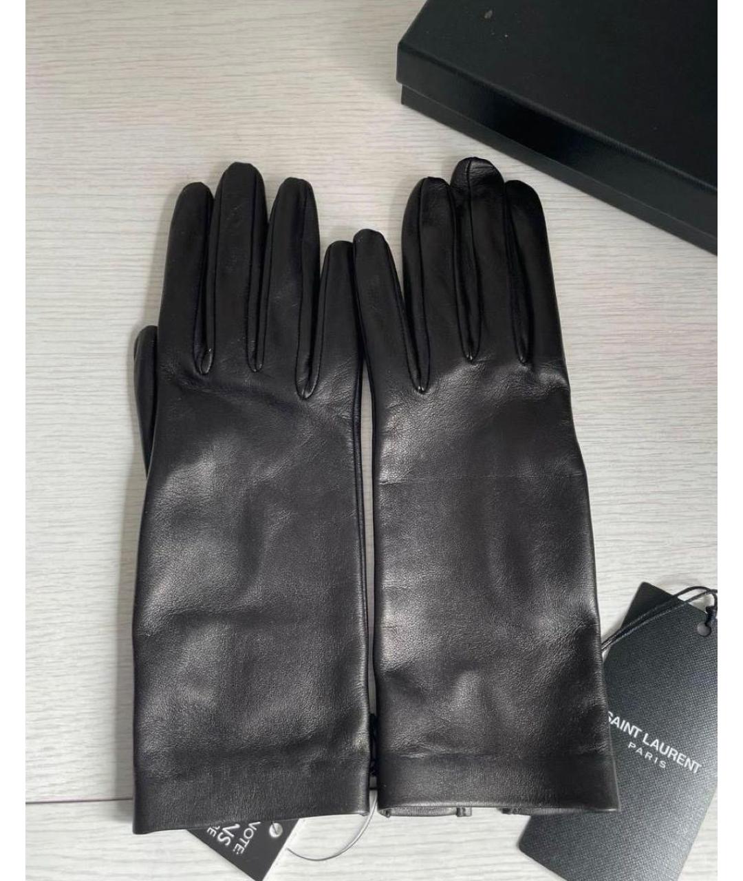 SAINT LAURENT Черные кожаные перчатки, фото 5