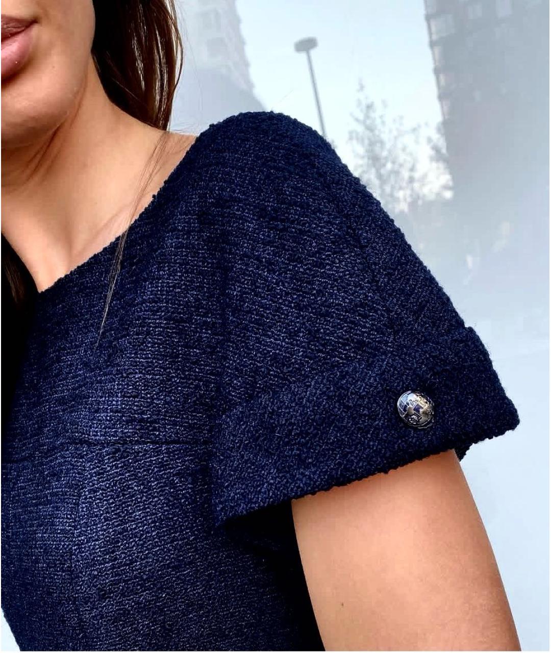 CHANEL Темно-синее твидовое повседневное платье, фото 6