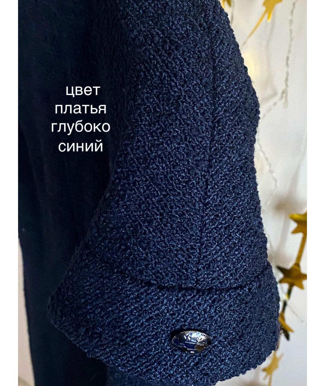 CHANEL Темно-синее твидовое повседневное платье, фото 5