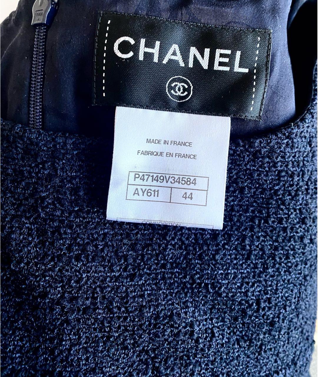 CHANEL Темно-синее твидовое повседневное платье, фото 8